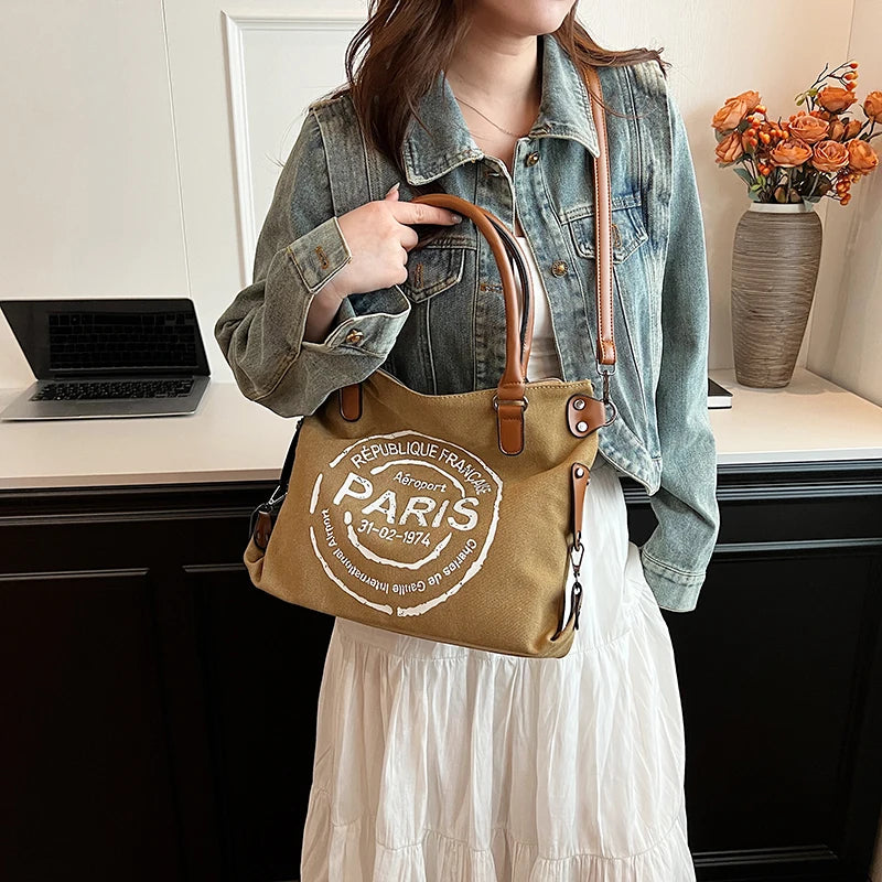 Sac Tote en Toile pour Femmes – Grande Capacité, Style Tendance Décontracté pour École, Travail et Sorties
