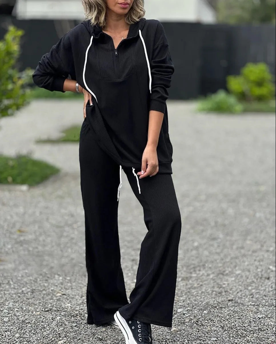 "Ensemble femme automne 2025 – top uni élégant + pantalon large à cordon, pull-over décontracté, deux pièces casual" ✅