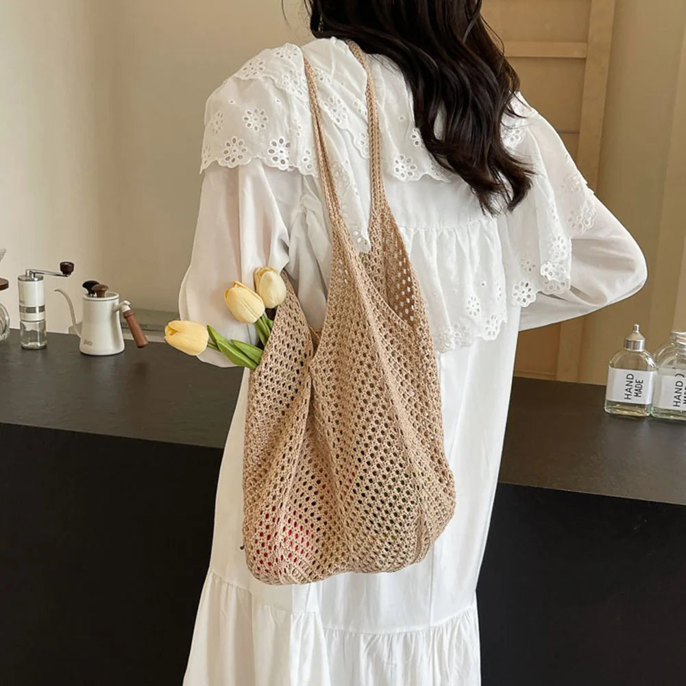 Sac à Épaule Tricoté – Femme Alliez style et praticité avec ce sac à épaule tricotéag Summer Mesh Beach Bag Hobo Bag