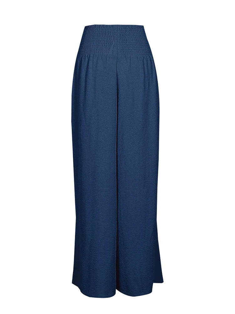 Pantalon grande taille taille haute à jambes larges en coton et lin pour femme, élastique, style rétro, mode décontractée, printemps-été.