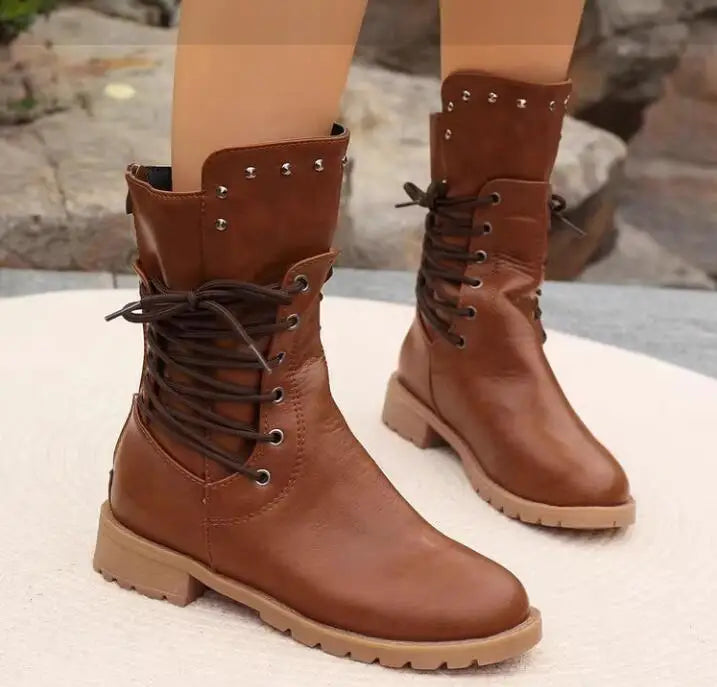 Bottes Femme Style Chevalier – Sangle Arrière & Talon Épais