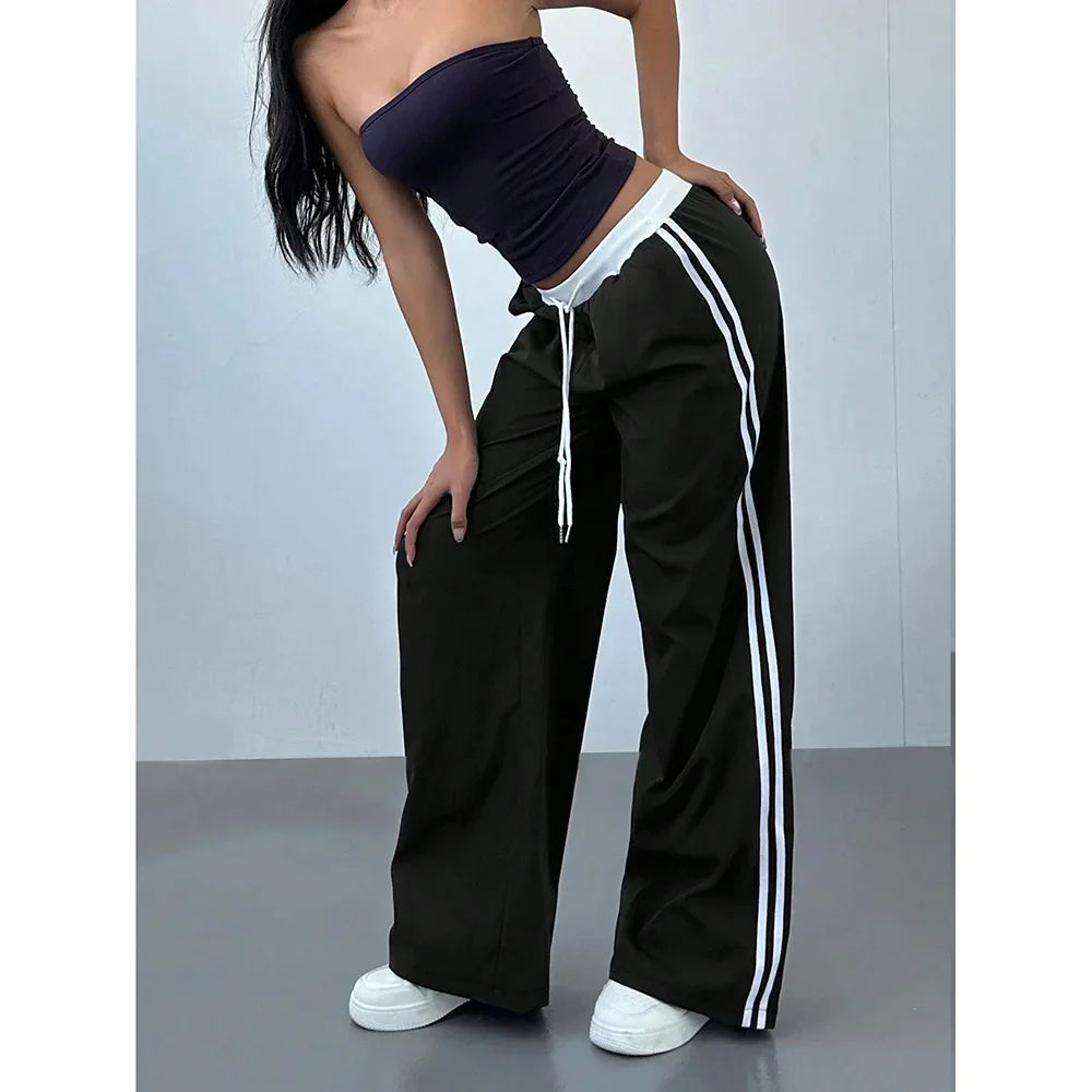 🌟 Pantalon Street Style Femme – Loose, Rayé & Color Block, Confort Maxi 🌟