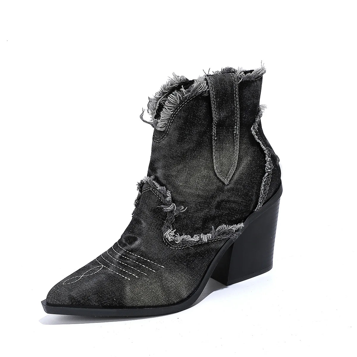 🤠 LS SHOP – Bottines Femme Denim 2025 ✨ Talons Carrés & Bout Pointu Western 👢