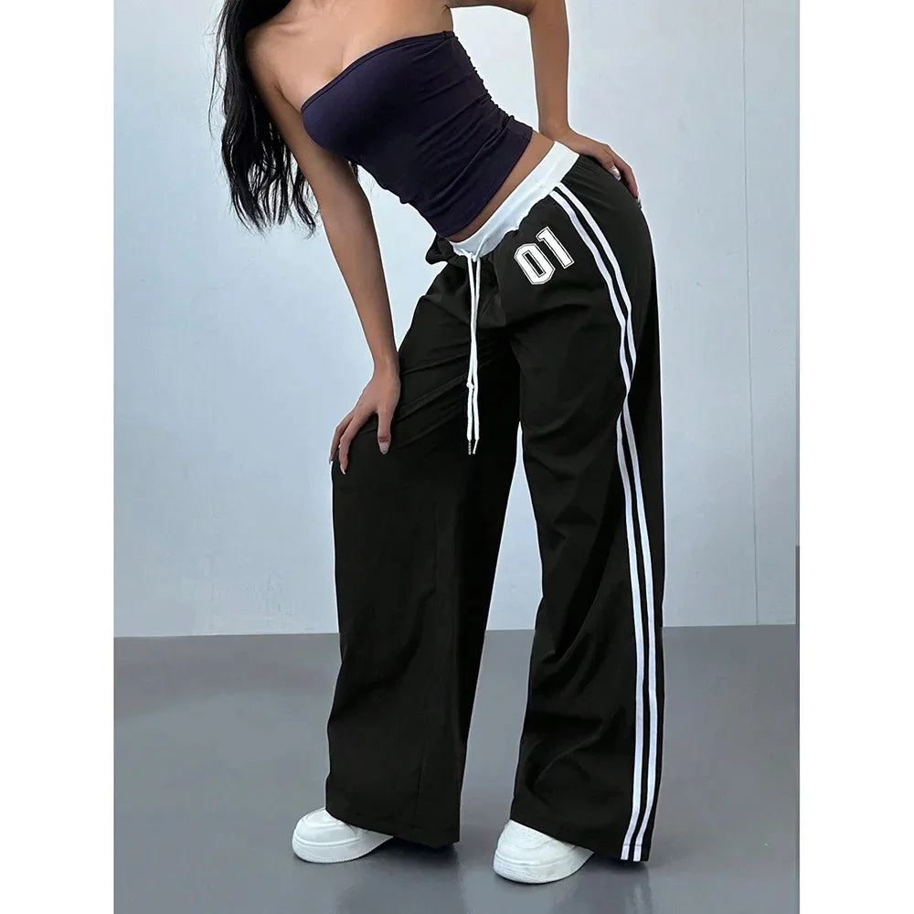 🌟 Pantalon Street Style Femme – Loose, Rayé & Color Block, Confort Maxi 🌟