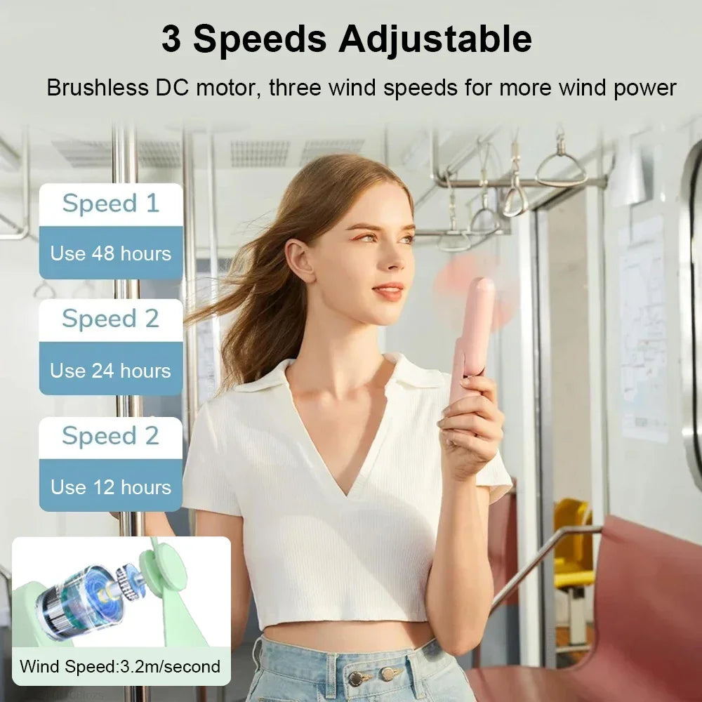Mini Ventilateur de Poche Portable – USB Rechargeable & Pliable, avec Batterie Power Bank – Ventilateur de Voyage, Bureau & Extérieur