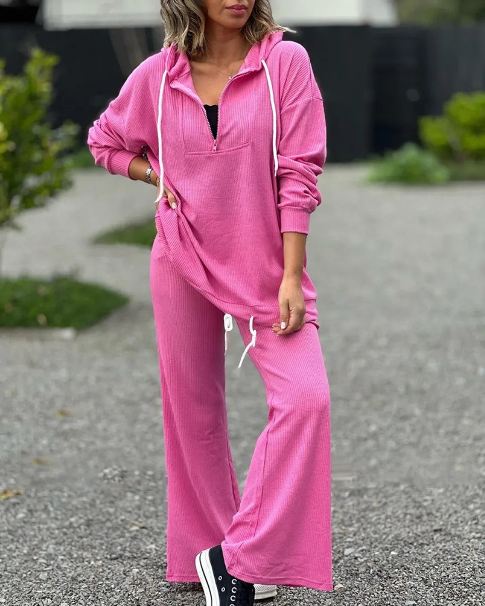 "Ensemble femme automne 2025 – top uni élégant + pantalon large à cordon, pull-over décontracté, deux pièces casual" ✅