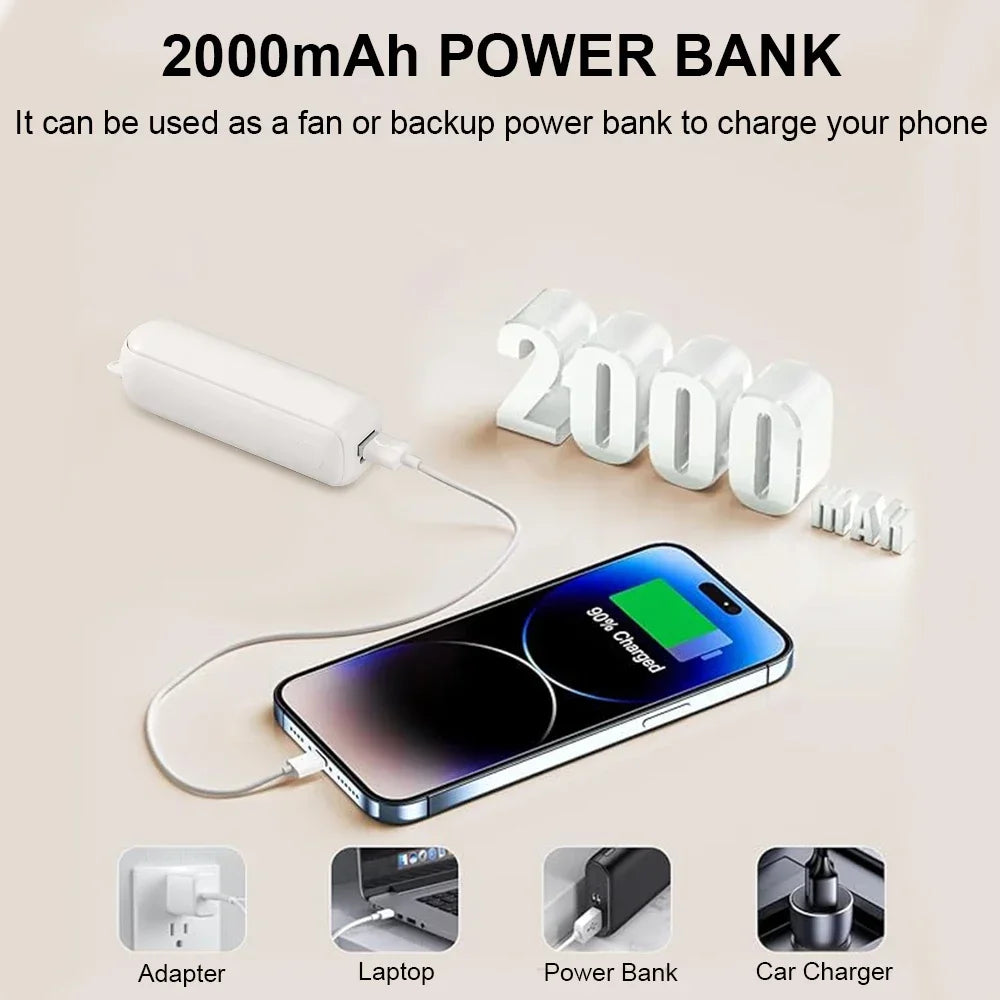 Mini Ventilateur de Poche Portable – USB Rechargeable & Pliable, avec Batterie Power Bank – Ventilateur de Voyage, Bureau & Extérieur