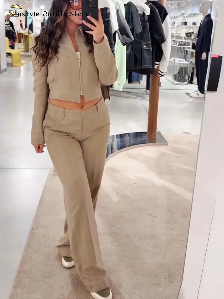 ✨ Ensemble Streetwear Femme 2025 – Crop Top & Pantalon Lin-Coton, Style Décontracté ✨