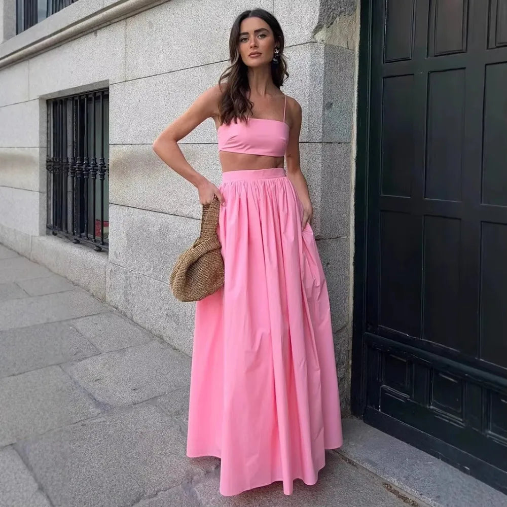 Ensemble Jupe & Top Dos Nu Femme – Coton, Style Champêtre