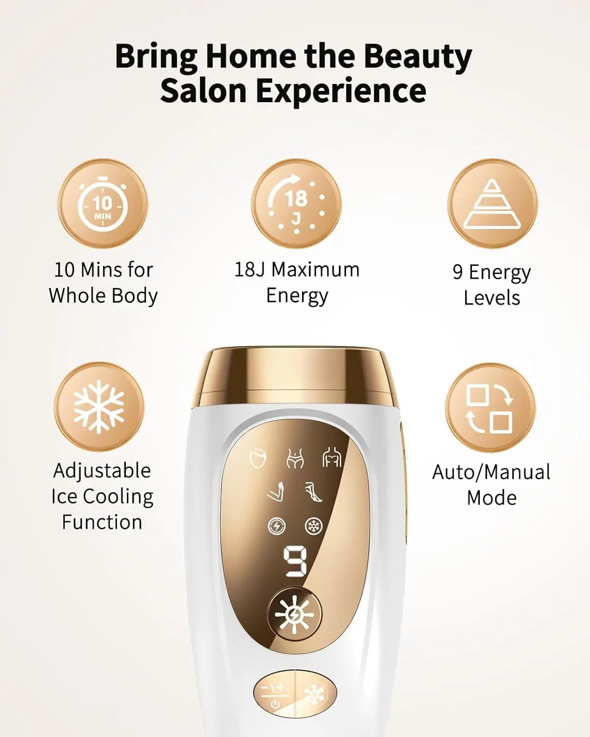Épilateur à Lumière Pulsée IPL – 9 Niveaux, Flash Illimité, Refroidissement Ice-Cooling, Résultats Durables