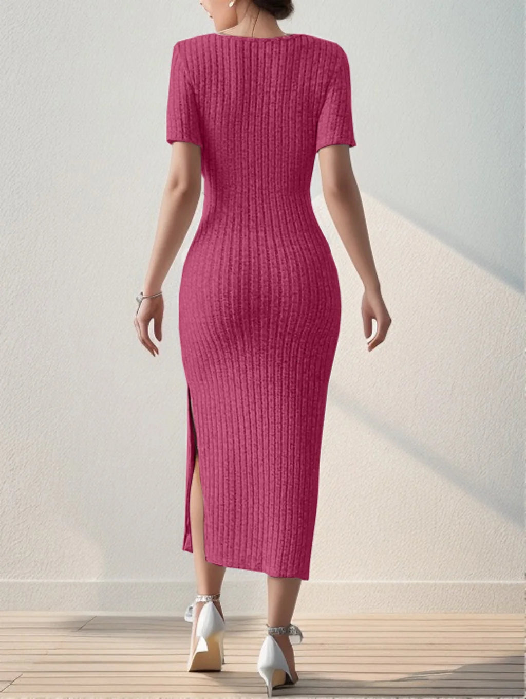 ☀️ Robe Mi-Longue à Fente – Chic & Confortable