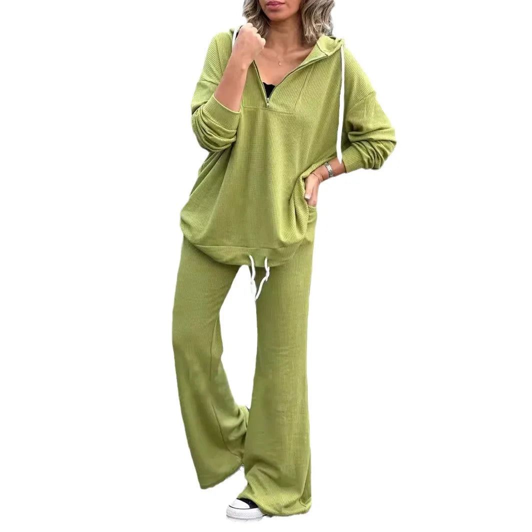 "Ensemble femme automne 2025 – top uni élégant + pantalon large à cordon, pull-over décontracté, deux pièces casual" ✅