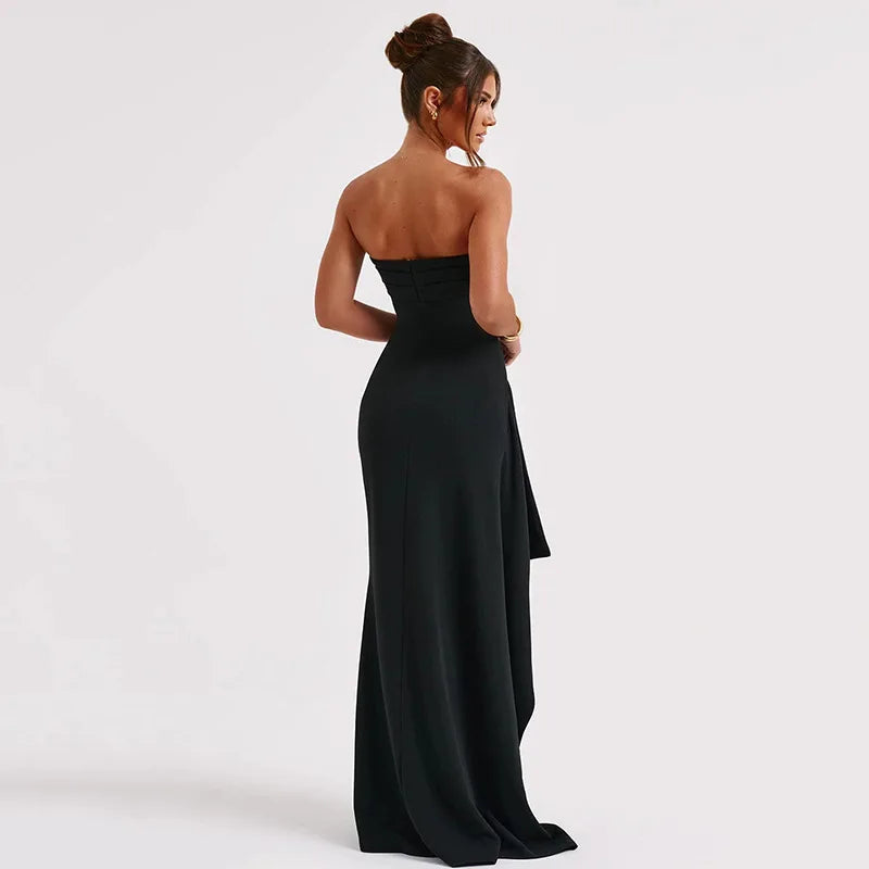 Robe Longue Femme 2025 – Dos Nu, Fendue, Sans Bretelles, Élégante et Sexy