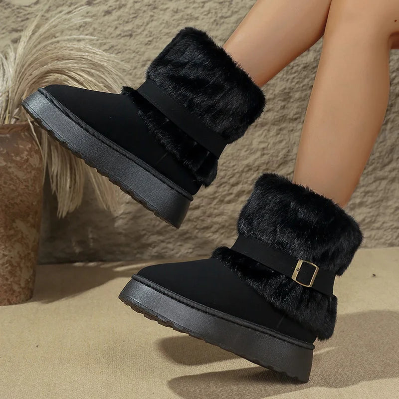 ❄️ LS Shop : Bottines Hiver Fluffy Confortables – Semelle Épaisse & Fourrure Douce 🖤✨