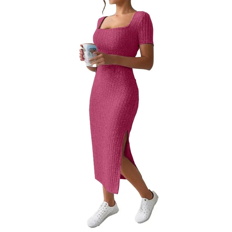 ☀️ Robe Mi-Longue à Fente – Chic & Confortable