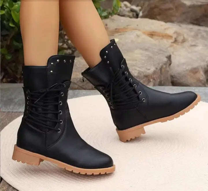 Bottes Femme Style Chevalier – Sangle Arrière & Talon Épais