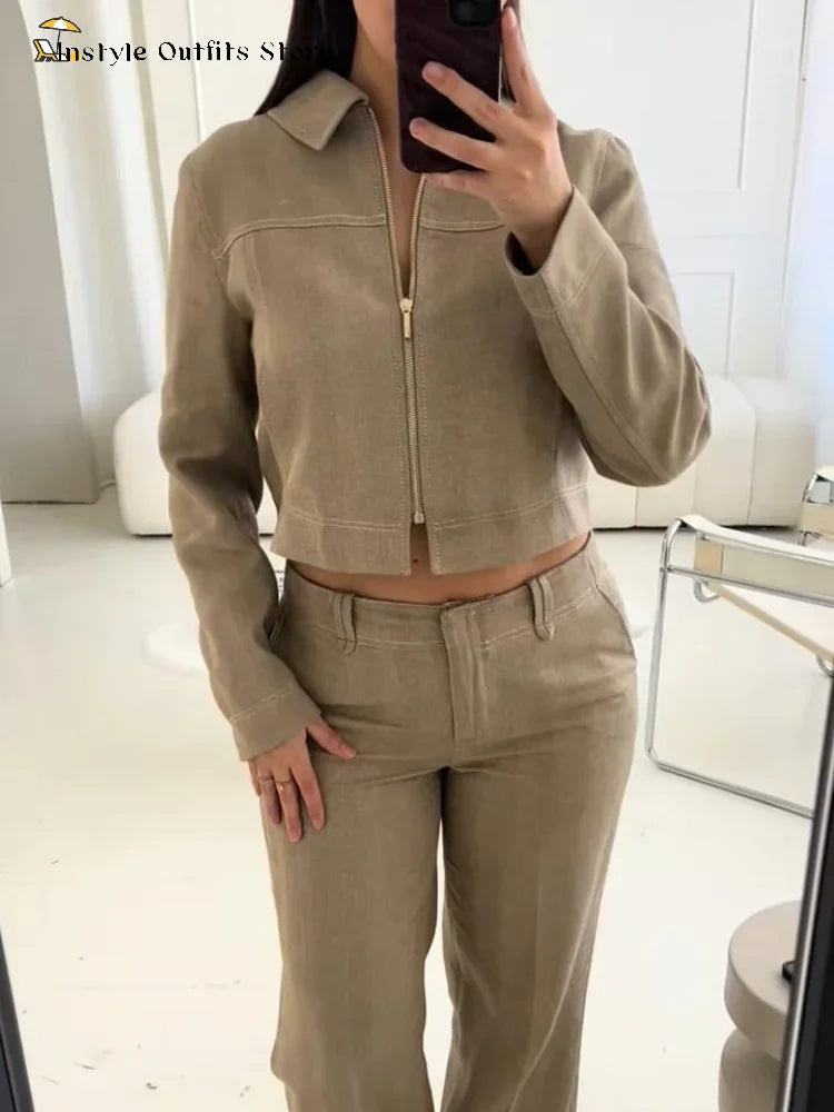 ✨ Ensemble Streetwear Femme 2025 – Crop Top & Pantalon Lin-Coton, Style Décontracté ✨
