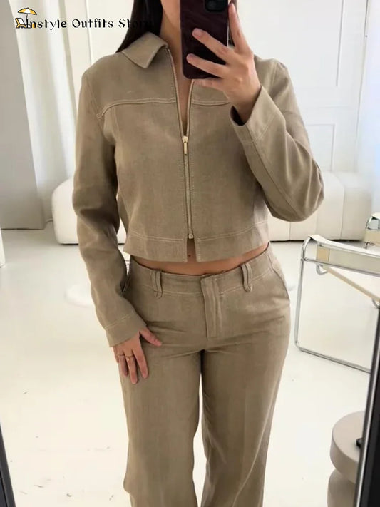 ✨ Ensemble Streetwear Femme 2025 – Crop Top & Pantalon Lin-Coton, Style Décontracté ✨