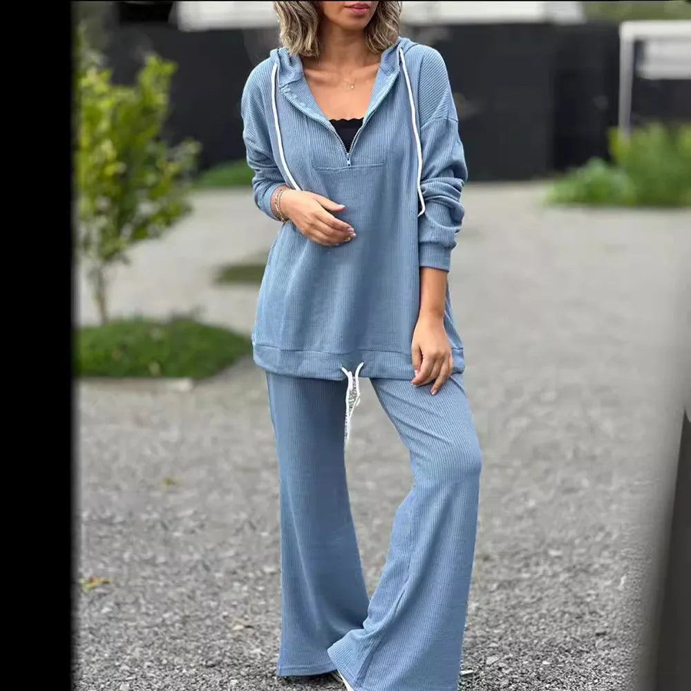 "Ensemble femme automne 2025 – top uni élégant + pantalon large à cordon, pull-over décontracté, deux pièces casual" ✅