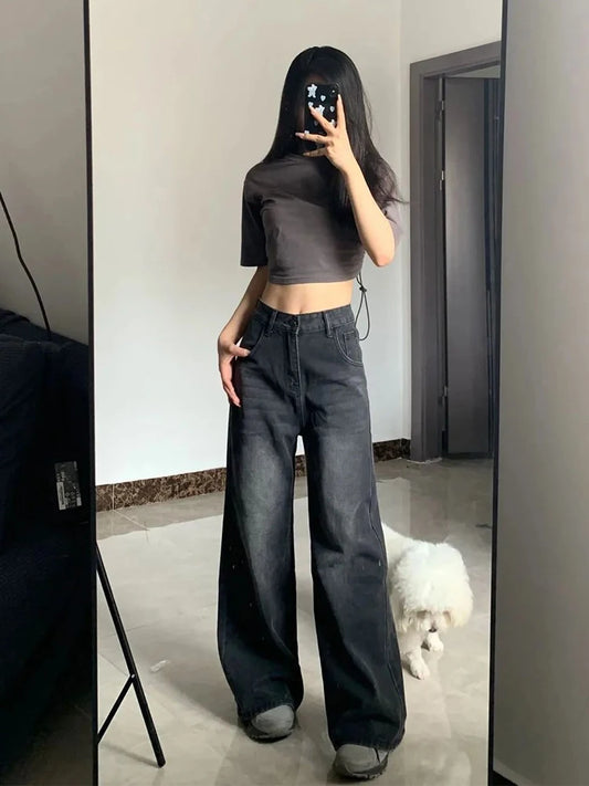 Jean Femme Vintage Coréen – Taille Haute, Évasé & Confortable