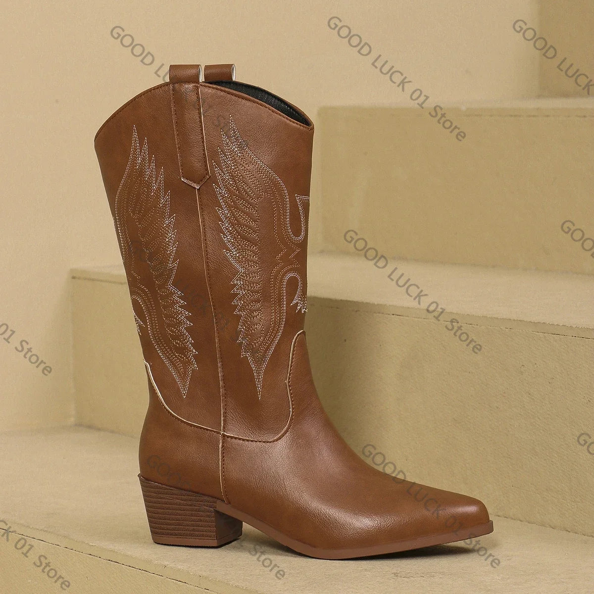 ✨ Bottes Mi-Mollet Femme – Talon Moyen & Bout Pointu Style Western