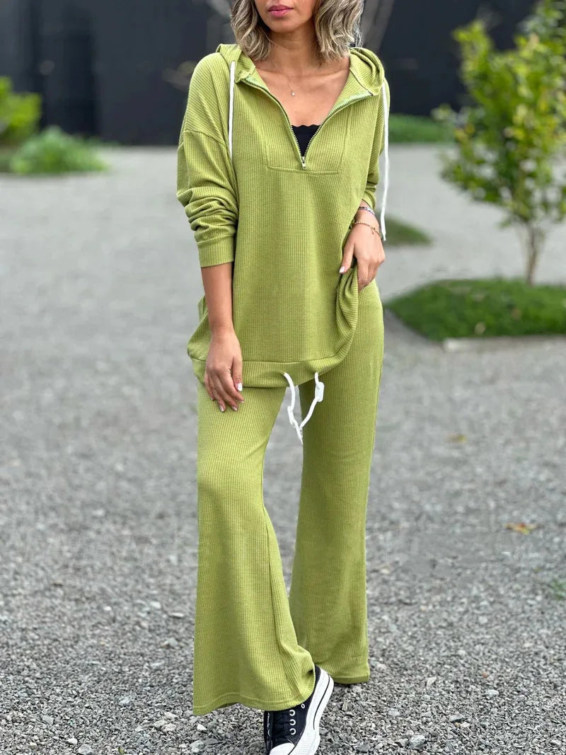 "Ensemble femme automne 2025 – top uni élégant + pantalon large à cordon, pull-over décontracté, deux pièces casual" ✅