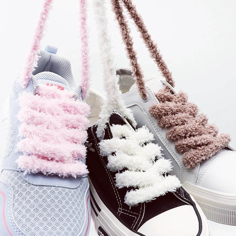 "Lacets ronds en peluche 1 cm – 1 paire, pour sneakers et chaussures plates, casual, disponibles en 80/100/120/140/160 cm" ✅
