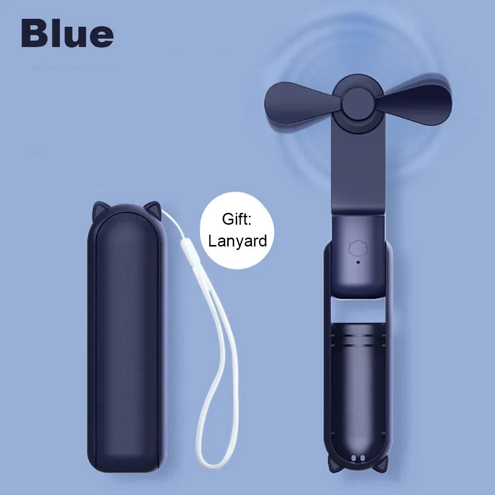 Mini Ventilateur de Poche Portable – USB Rechargeable & Pliable, avec Batterie Power Bank – Ventilateur de Voyage, Bureau & Extérieur