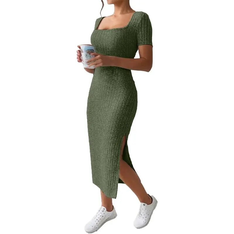 ☀️ Robe Mi-Longue à Fente – Chic & Confortable