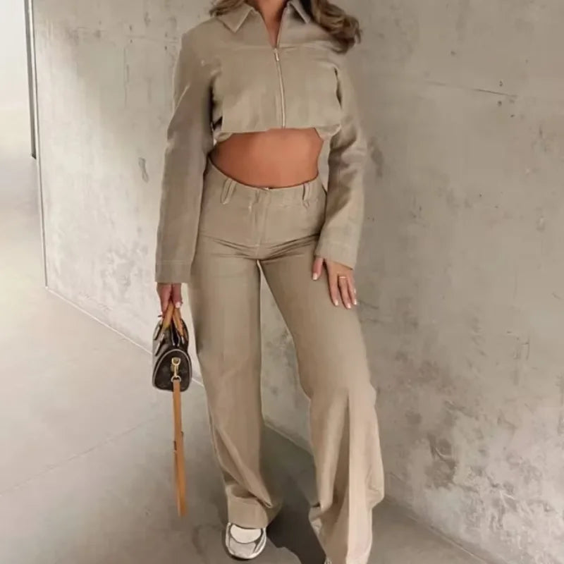 ✨ Ensemble Streetwear Femme 2025 – Crop Top & Pantalon Lin-Coton, Style Décontracté ✨