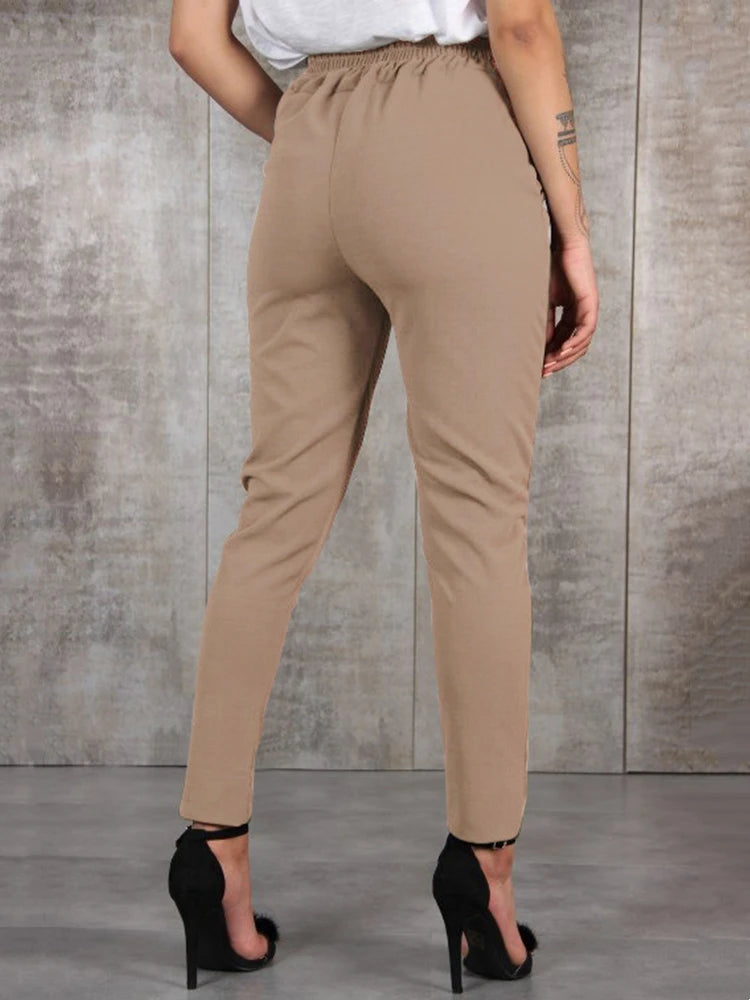 Pantalon femme BornToGirl, coupe slim en chiffon léger, parfait pour le printemps, l’été et l’automne. Taille haute, disponible en noir, kaki et vert, pour un style décontracté et élégant.