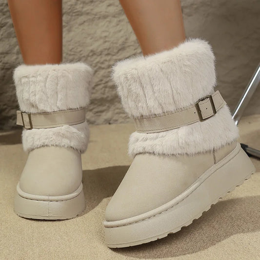 ❄️ LS Shop : Bottines Hiver Fluffy Confortables – Semelle Épaisse & Fourrure Douce 🖤✨