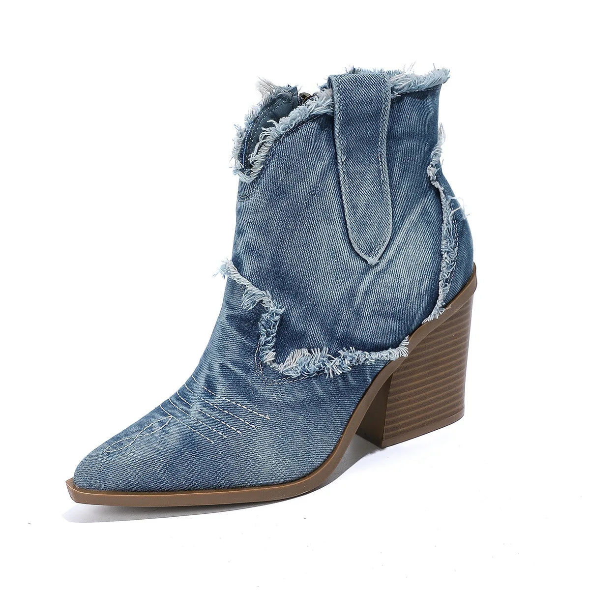 🤠 LS SHOP – Bottines Femme Denim 2025 ✨ Talons Carrés & Bout Pointu Western 👢