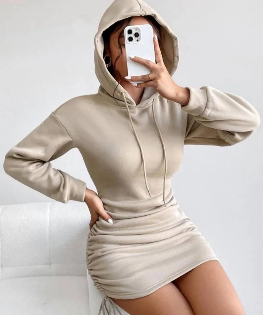 🌸 Robe Sweat à Capuche Froncée