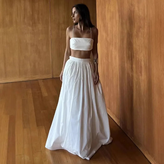 Ensemble Jupe & Top Dos Nu Femme – Coton, Style Champêtre