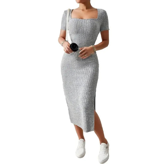 ☀️ Robe Mi-Longue à Fente – Chic & Confortable