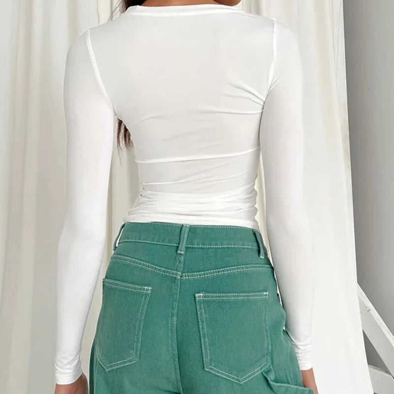 "T-shirt femme manches longues – slim fit, col rond, tricoté, ajusté, streetwear, 2025" ✅