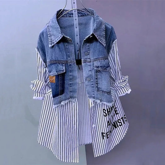 👖 Chemise Veste Femme en Denim – Style Coréen Décontracté 👖