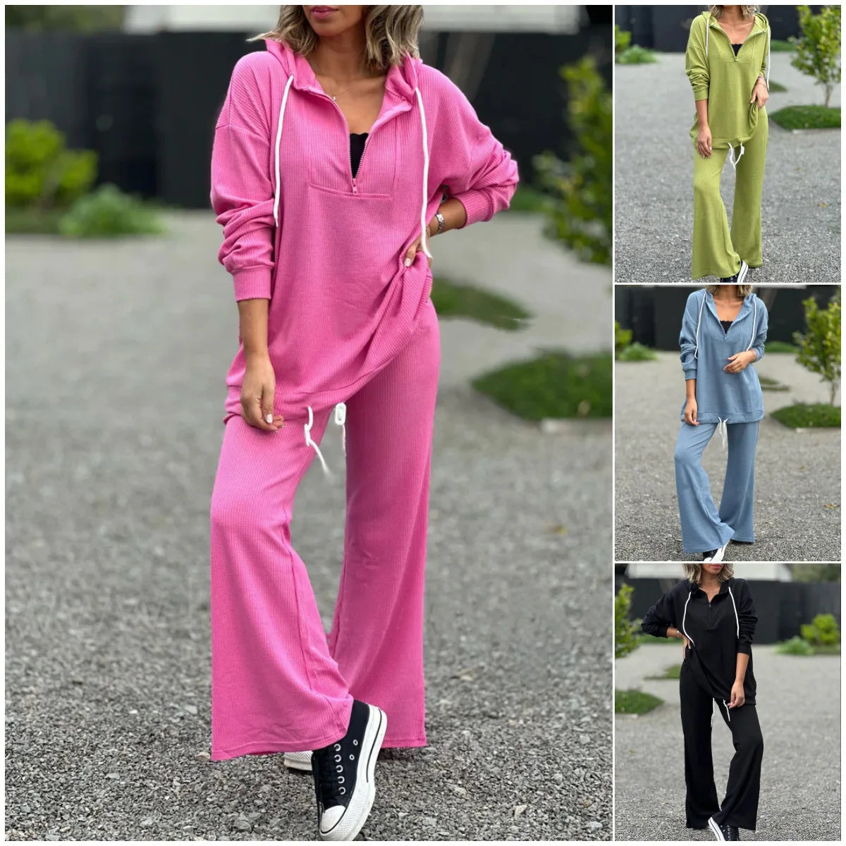 "Ensemble femme automne 2025 – top uni élégant + pantalon large à cordon, pull-over décontracté, deux pièces casual" ✅