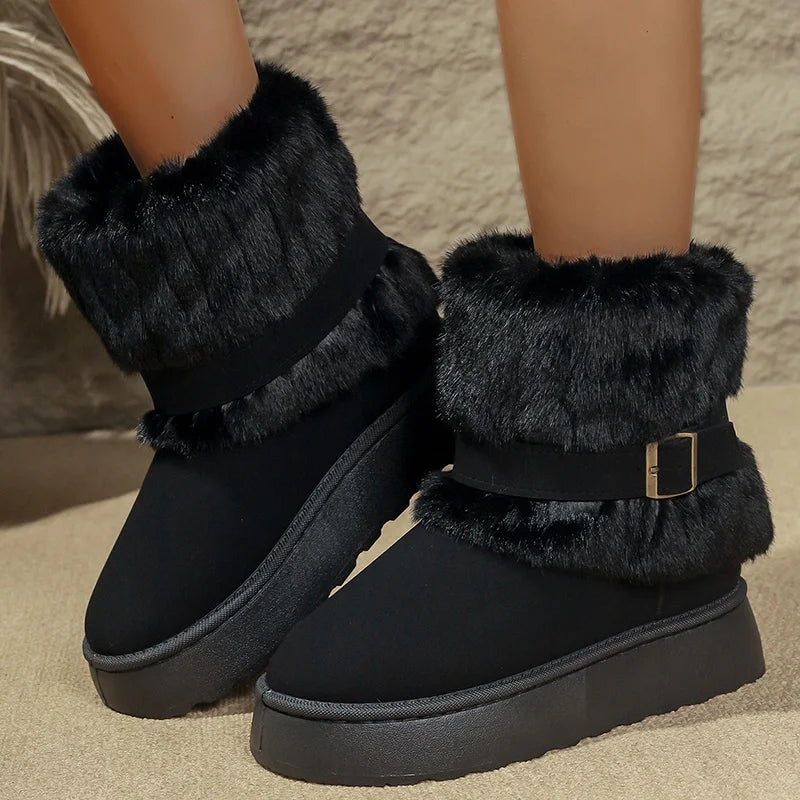 ❄️ LS Shop : Bottines Hiver Fluffy Confortables – Semelle Épaisse & Fourrure Douce 🖤✨