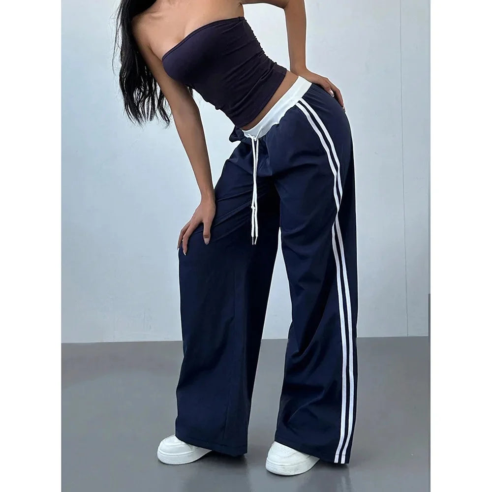 🌟 Pantalon Street Style Femme – Loose, Rayé & Color Block, Confort Maxi 🌟