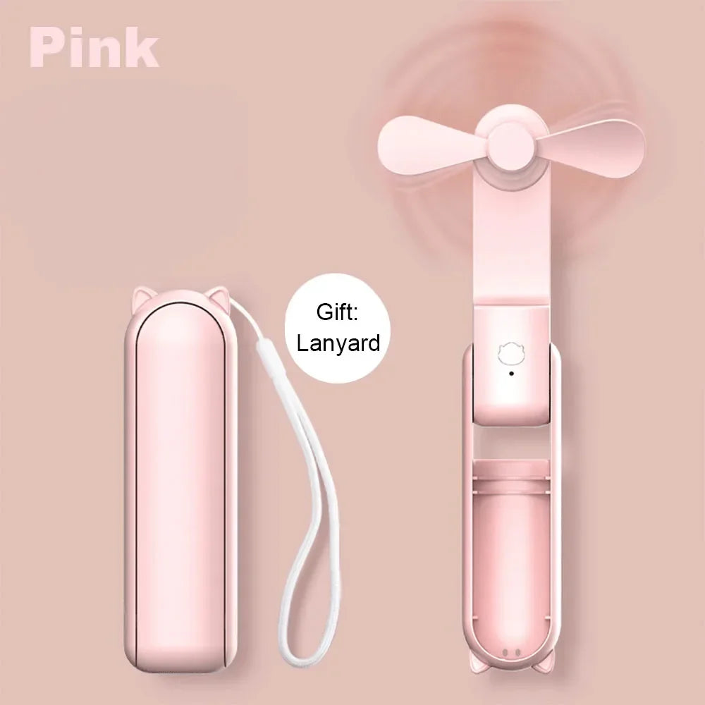 Mini Ventilateur de Poche Portable – USB Rechargeable & Pliable, avec Batterie Power Bank – Ventilateur de Voyage, Bureau & Extérieur