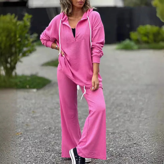 "Ensemble femme automne 2025 – top uni élégant + pantalon large à cordon, pull-over décontracté, deux pièces casual" ✅