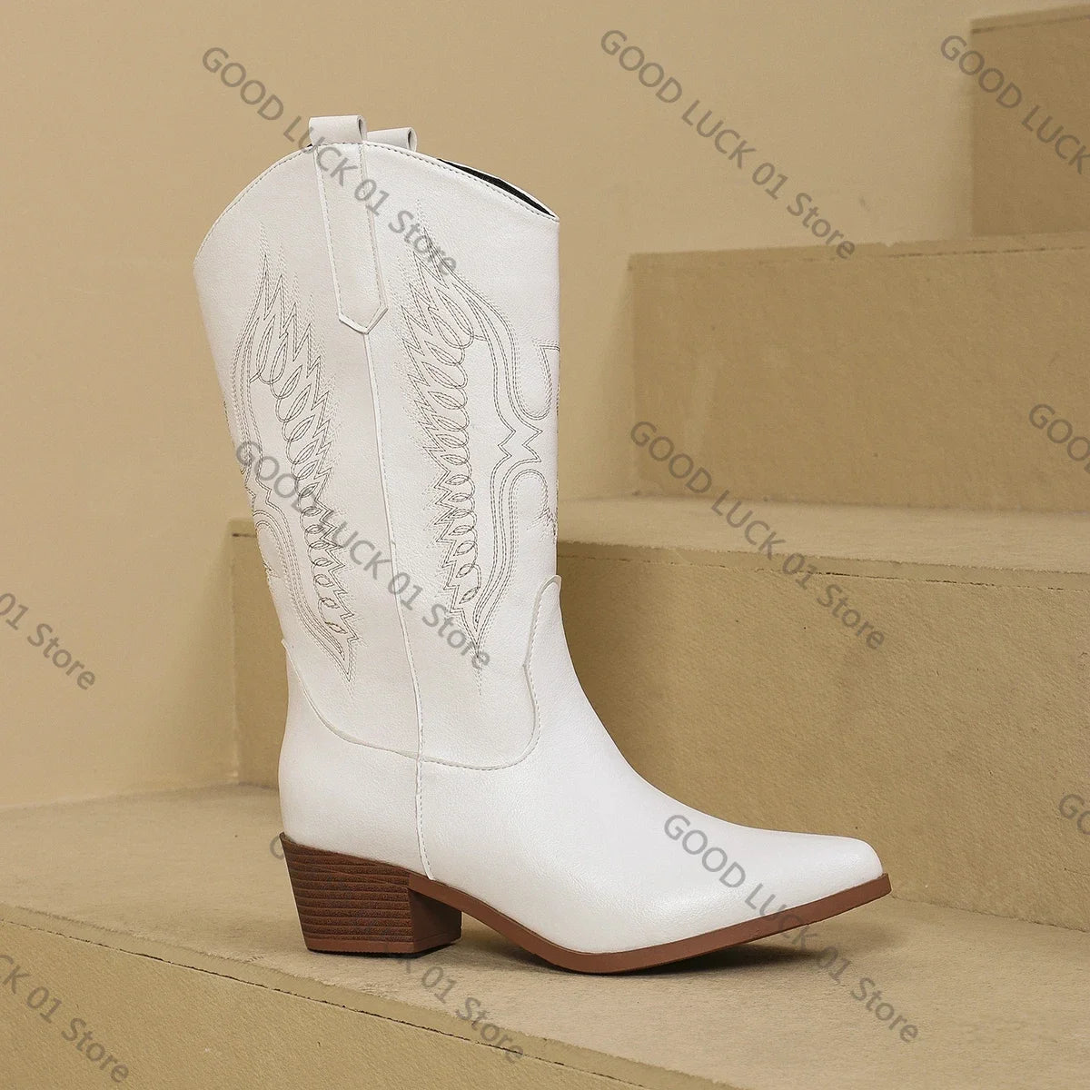 ✨ Bottes Mi-Mollet Femme – Talon Moyen & Bout Pointu Style Western
