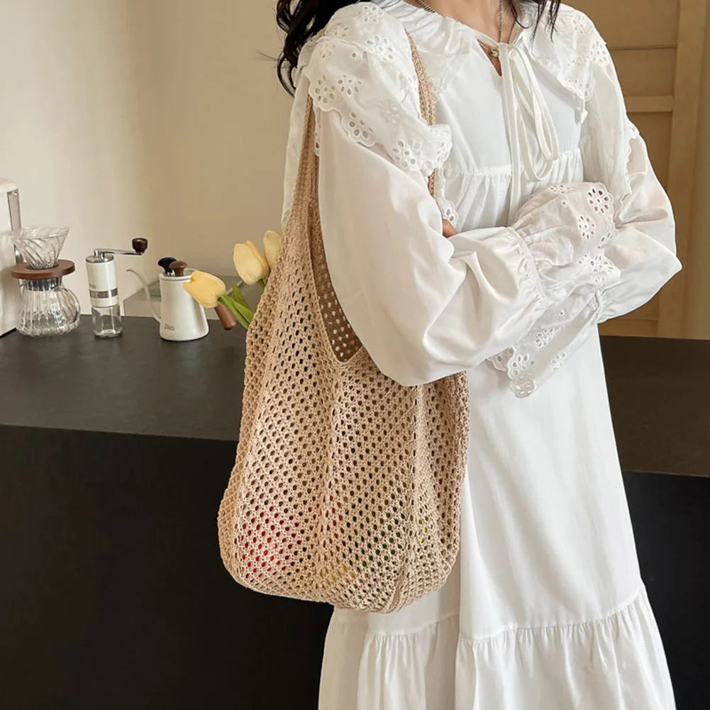 Sac à Épaule Tricoté – Femme Alliez style et praticité avec ce sac à épaule tricotéag Summer Mesh Beach Bag Hobo Bag