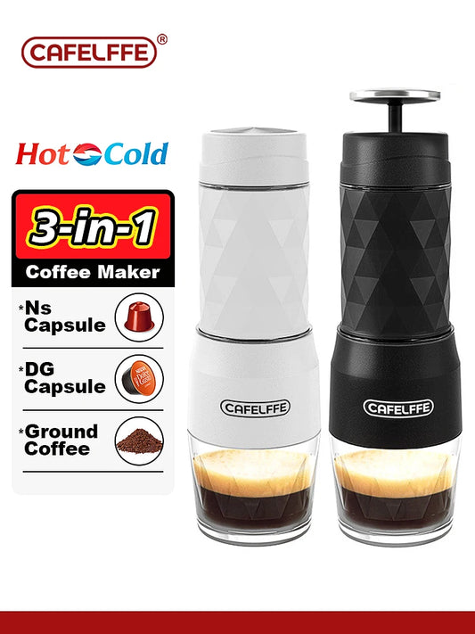 ☕️✨ Cafelffe 3-en-1 | Machine à Café Portable 🔥❄️ Capsules & Moulu | Espresso Manuel Voyage 🚶‍♂️🌍