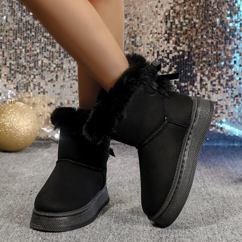 ❄️ LS Shop : Bottines Hiver Élégantes – Noeud Tendance & Douceur Ultra Confort 🖤✨