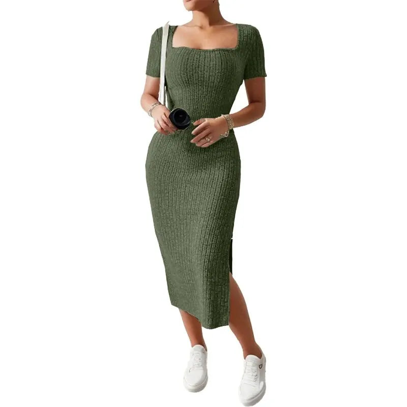 ☀️ Robe Mi-Longue à Fente – Chic & Confortable