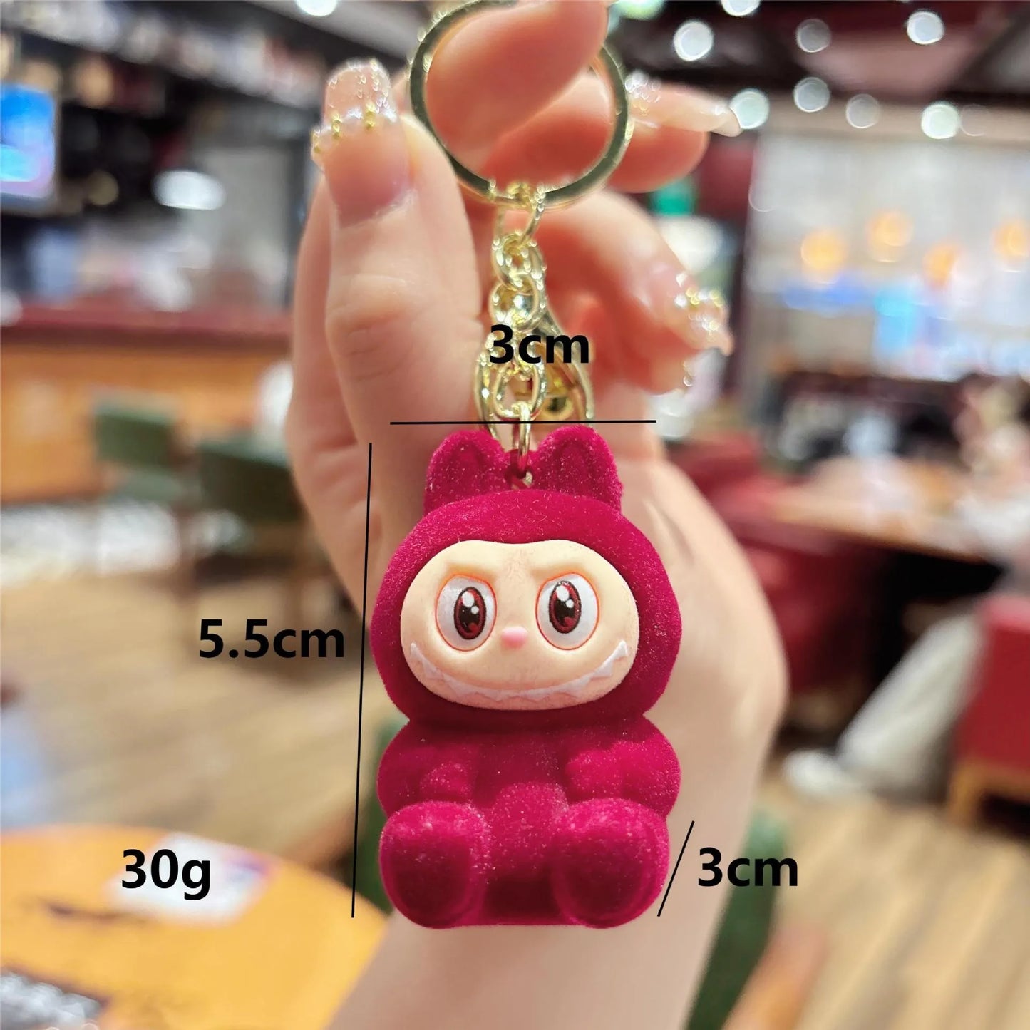 Labbubu Porte-clés en tissu velours – Pendentif mignon style boîte surprise, poupée populaire sur Internet, accessoire pour sac d’étudiant