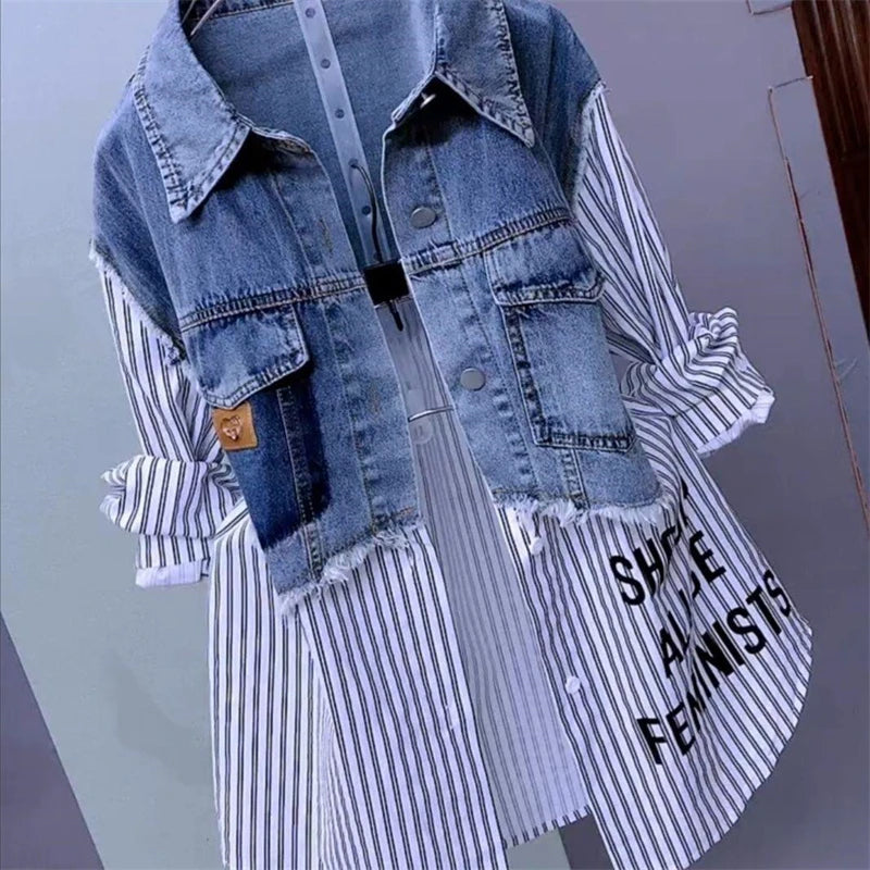👖 Chemise Veste Femme en Denim – Style Coréen Décontracté 👖